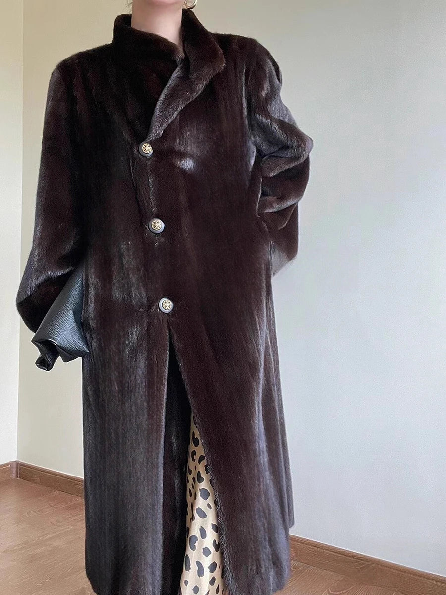 Lautaro Autumn Winter Long Thick Warm Soft Fluffy Faux Mink Fur Coat Women Elegant Luxury Designer Clothes Vintage Fur Overcoat