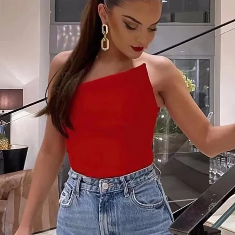 Stylish Women Elegant Cropped Tank Tops Summer Fashion Ladies Vintage Chic Slim Black Top Party Girls Sexy Tanks red