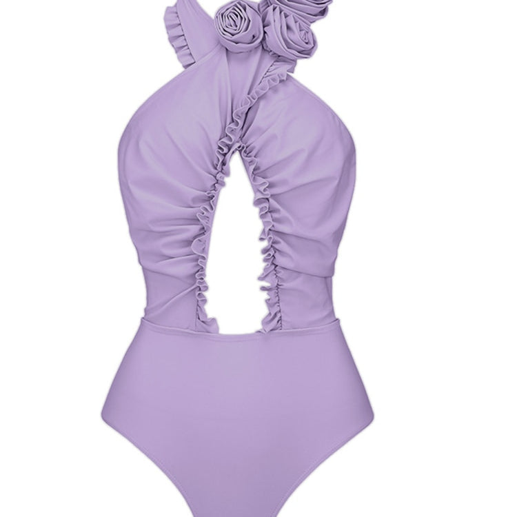 Sexy Brazilian Solid Halter Monokini - Swimsuit Floral Hollow Out Swimwear Women One Piece High Cut Push Up Bathing Suits X23SW0552-2