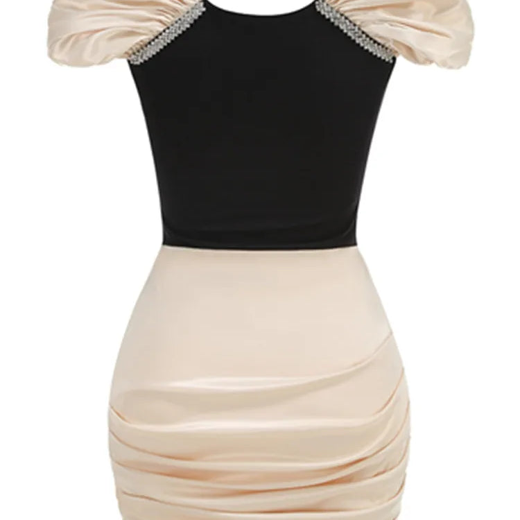 Women Summer Celebrity Sexy Diamonds Patchwork Ruched Mini Gowns Dress 2025 Elegant Evening Party Club Vestido