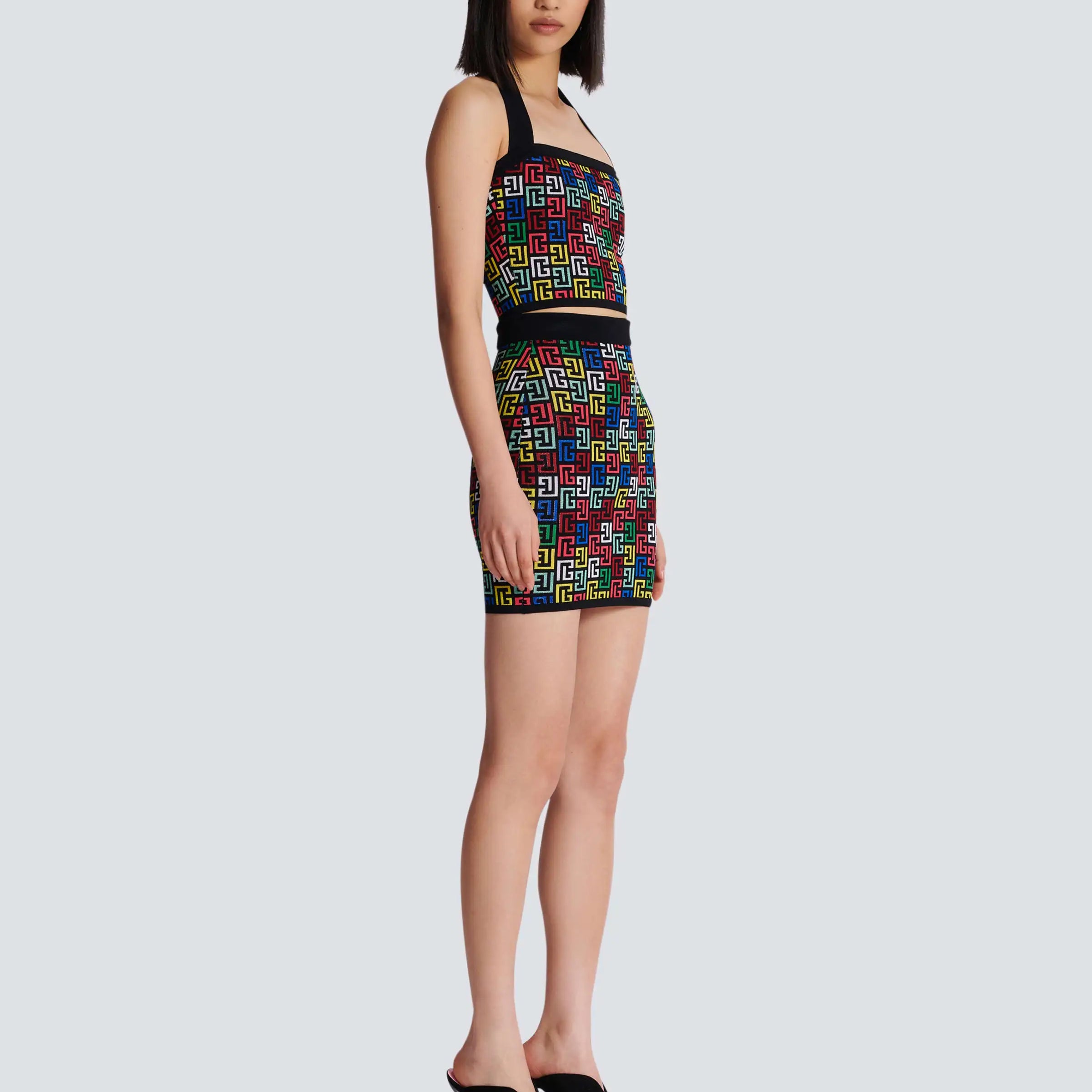 Women Sexy Halter Backless 2 Pieces Bodycon Mini Dress Jacquared Off the Shoulder Celebrate Nightclub Party Outfit