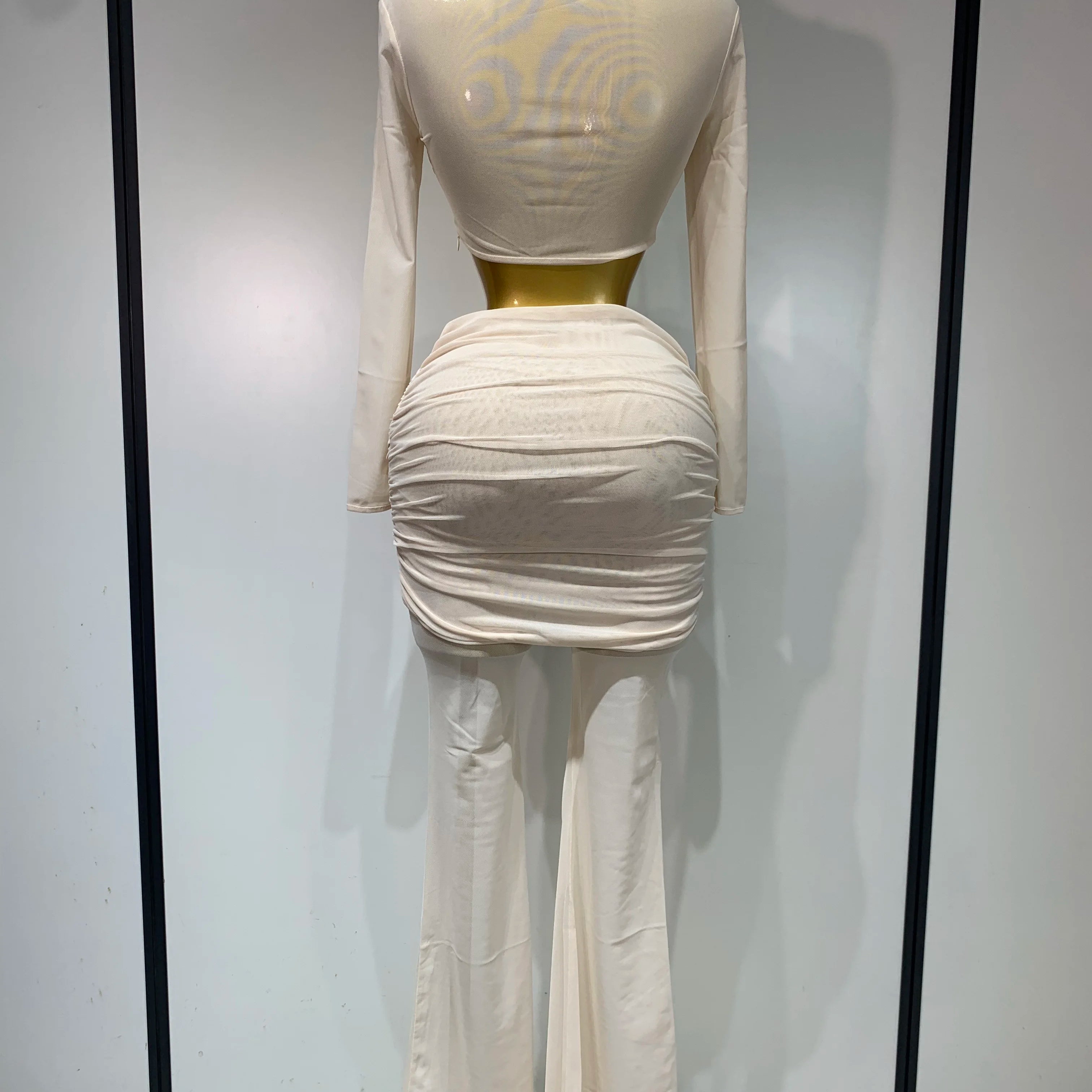 Women Sexy Mesh See Through Long sleeves Pant Sets Elegant Fashion Street Two Piece Set Club Birthday Evening Party Outfit