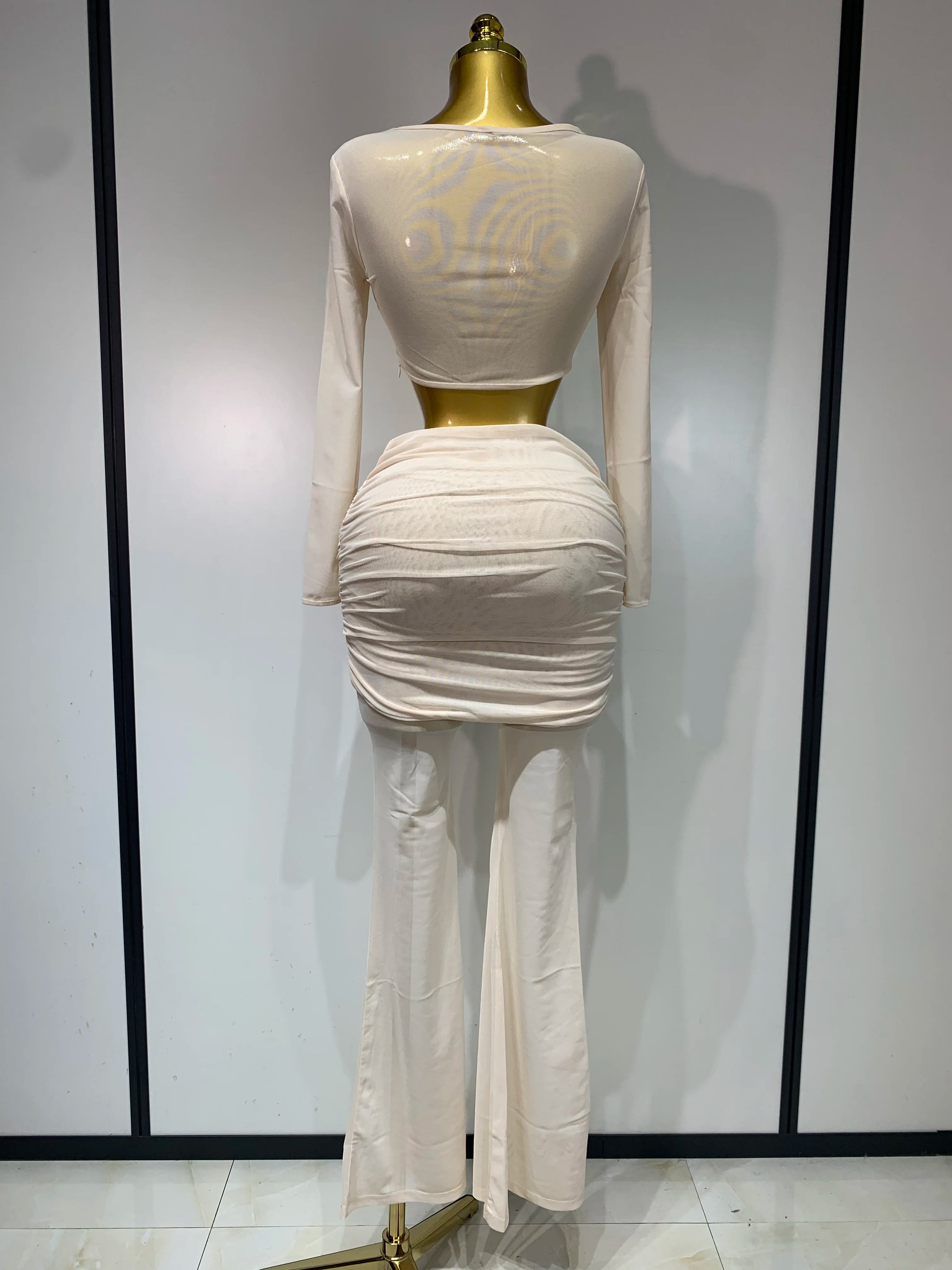 Women Sexy Mesh See Through Long sleeves Pant Sets Elegant Fashion Street Two Piece Set Club Birthday Evening Party Outfit