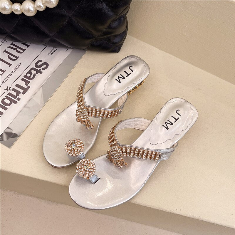 Slippers Rubber - Rhinestone Shower Summer House with Feet Toes Silver Woman - Gold Sandals Beach Elegant Silver