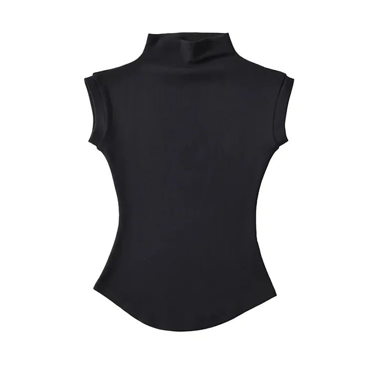 Women Summer Sexy Turtleneck Sleeveless T-Shirts Tops Solid Slim Fit Pullovers Causal Tees Shirts Female Streetwear Basics Tees black