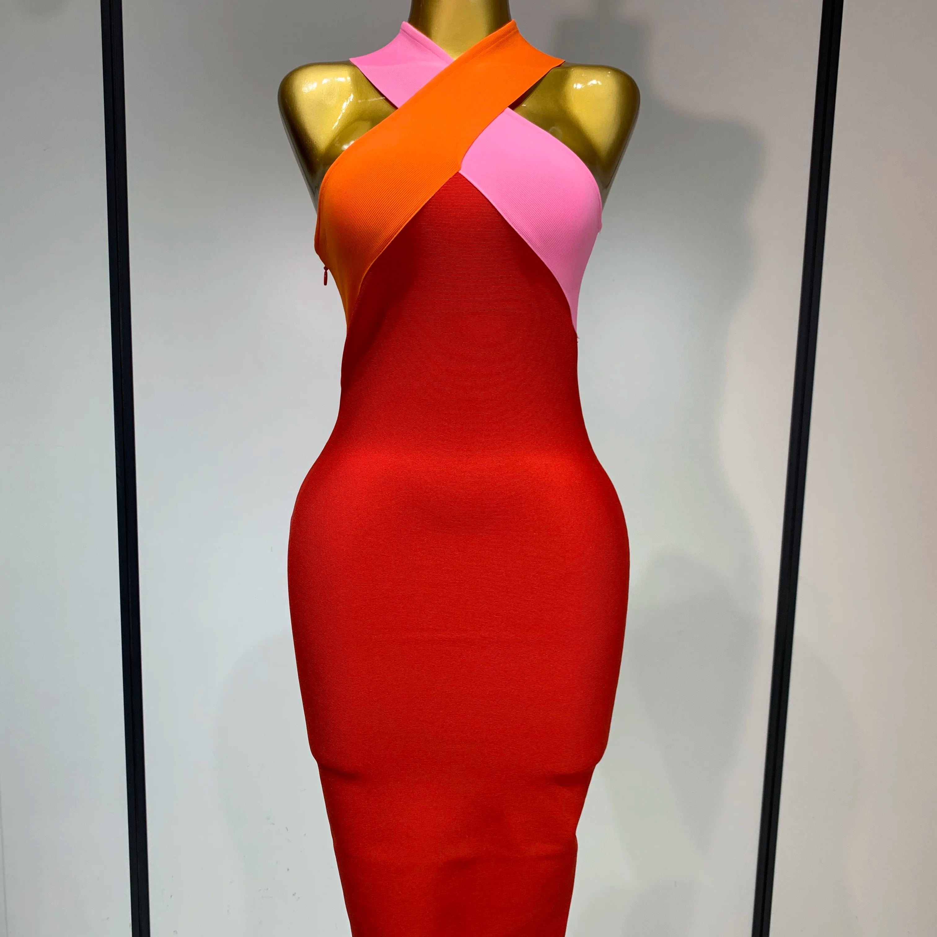 Women Sexy Backless Patchwork Bodycon Bandage Dress 2025 Celebirty Elegant Evening Party Carnival Luxury Birthday Dresses Red