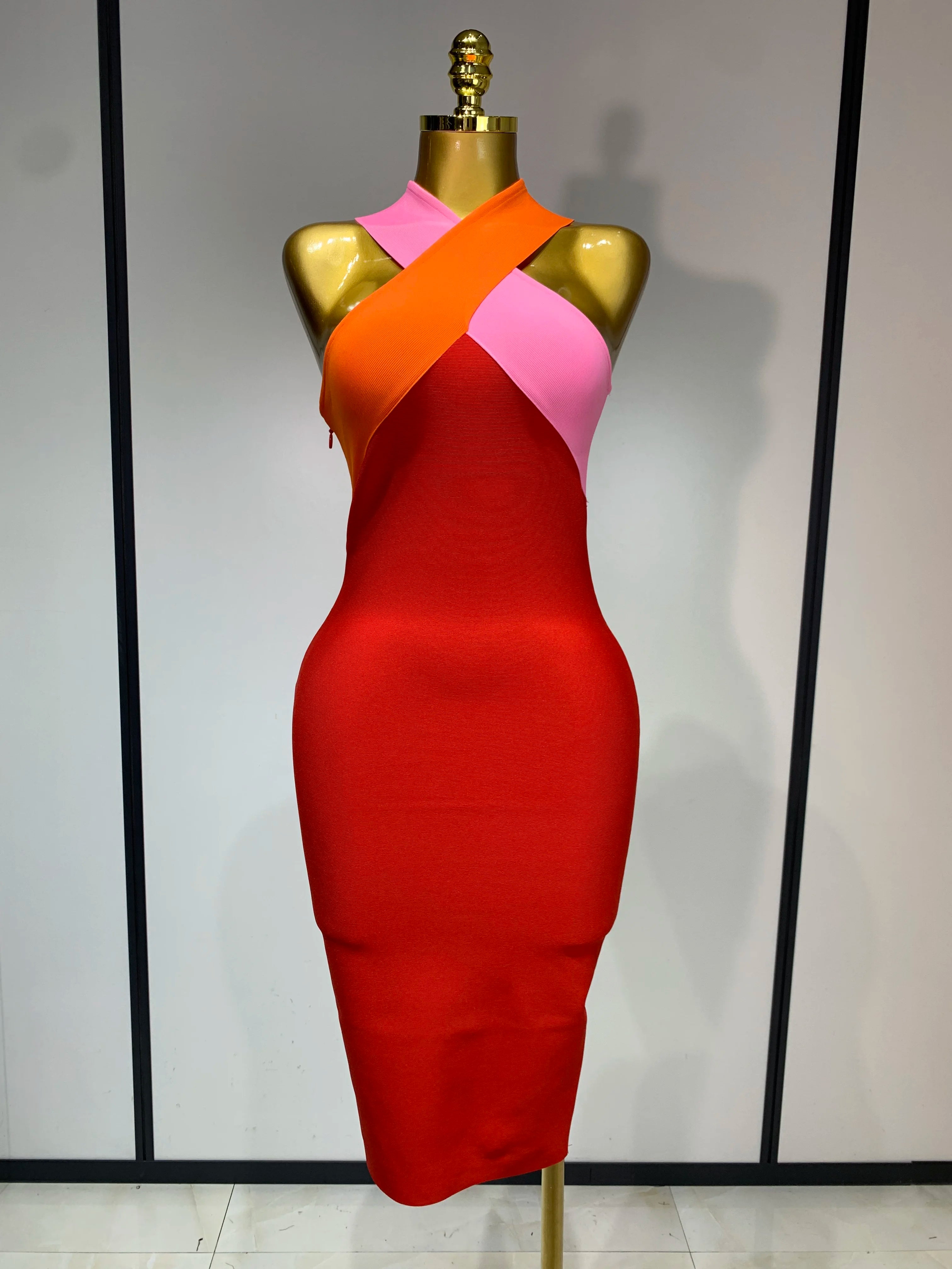 Women Sexy Backless Patchwork Bodycon Bandage Dress 2025 Celebirty Elegant Evening Party Carnival Luxury Birthday Dresses Red