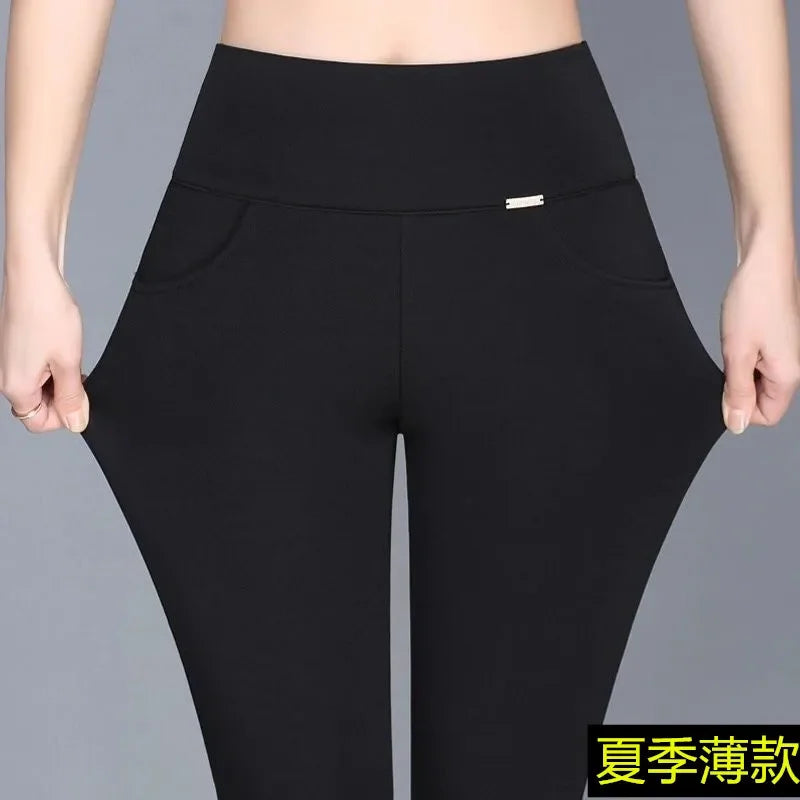 Winter Fleece Lined Wide Leg Pants CasualThicken Warm Baggy Sweatpants Women HighWaist Korean Lamb Fluff Straight Pantalones Thin-Black