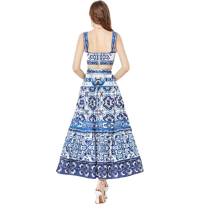 Summer Floral Dress Sets Women 2 Piece Outfit Sexy Slim Tops and Skirt Party Set 2024 Suspender Strap Suit Ballgown Frocks