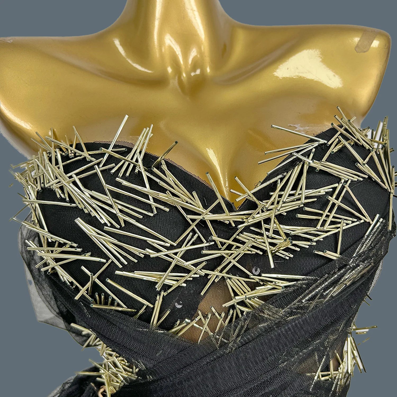 Sexy High-end See Through Mesh Evening Dress Suit Gold Sequins Black Dress Chiffon Long Dress Bar Special Design Outfit Ciwei