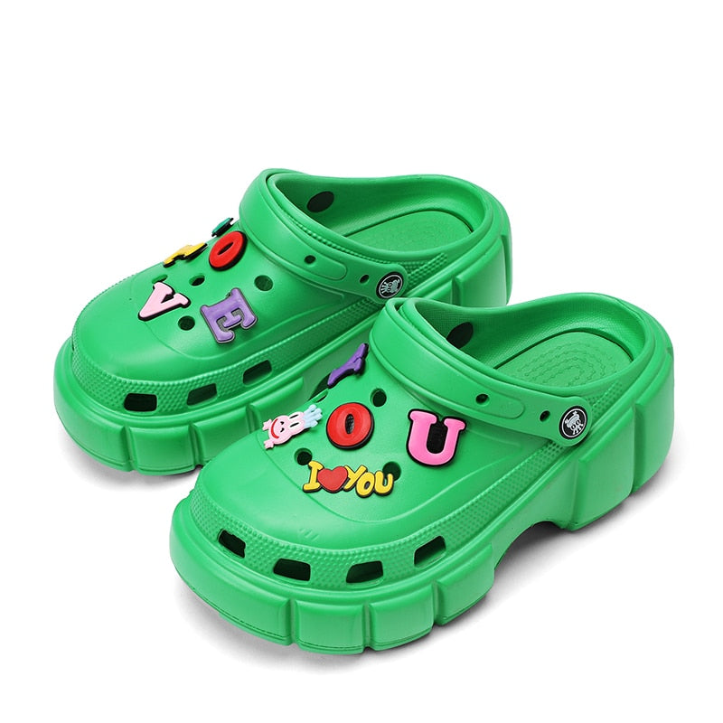 Summer Women Slippers 6cm Platform Sandals Outdoor Clogs Street Beach Slippers Massage Indoor Home Bathroom Slides Flip Flops Green