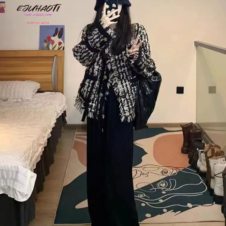 Women's Coat New French Style Small Fragrance 2024 Autumn Winter Retro Weave Tassels Temperament Tweed Tops Jacket