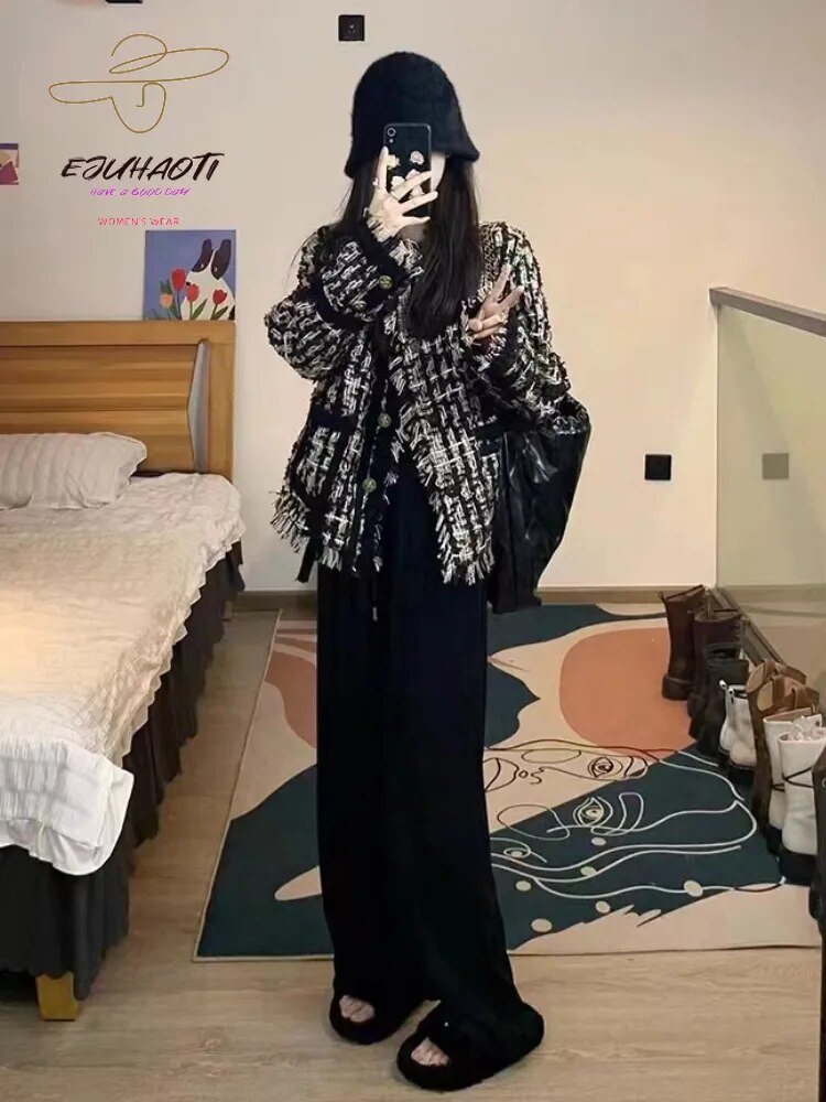 Women's Coat New French Style Small Fragrance 2024 Autumn Winter Retro Weave Tassels Temperament Tweed Tops Jacket