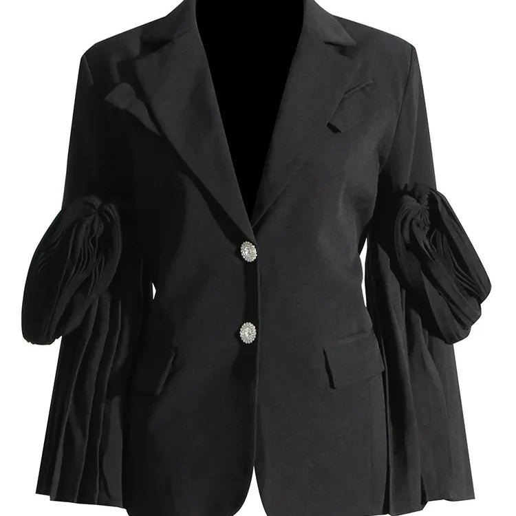 Solid Designer Blazers For Women Notched Collar Long Sleeve Patchwork Single Breasted Casual Blazer Female Clothing