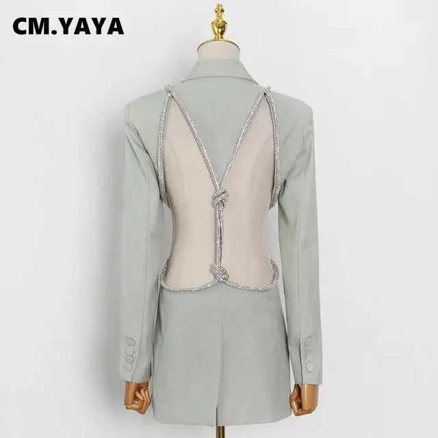 Women Elegant Cutout Long Sleeve One Button Long Sleeve Notched Neck Blazer Street INS Splicing Blazers Outfits Tops