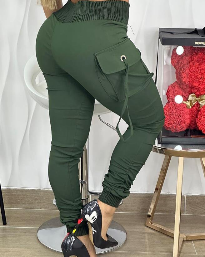 Women's Pants 2024 Spring Fashion Band Decor Pocket Design Cargo Casual Plain Daily Long Cargo Pants Y2K Streetwear