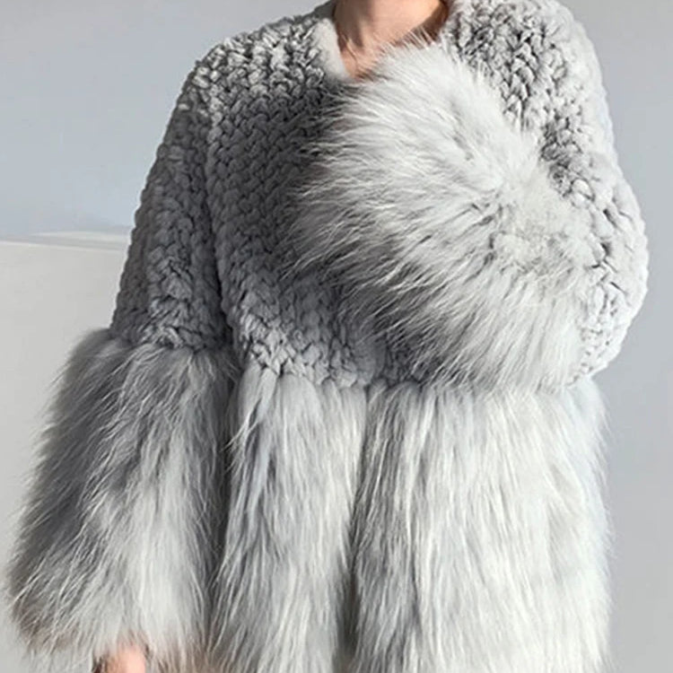 Women Fur Patchwork Imitation Furs Coats Loose Elegant O-neck Solid Cardigan Weave Design Blends Jacket Autumn