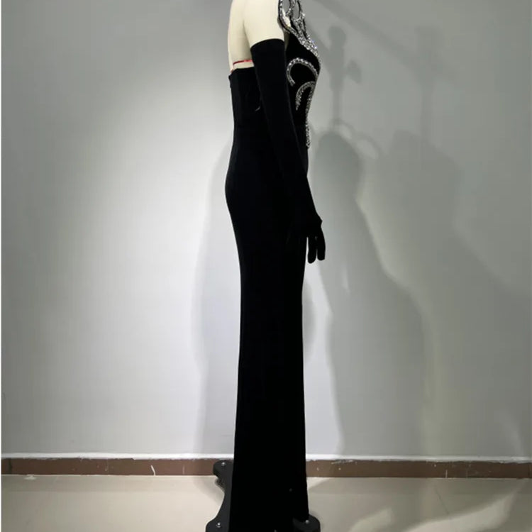 2024 Women Long Sleeve With Gloves Off the Shoulder Floor-Length Dress Elegant Evening Party Prom Dress Vestido