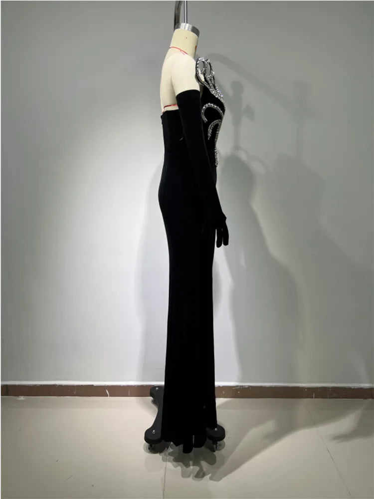 2024 Women Long Sleeve With Gloves Off the Shoulder Floor-Length Dress Elegant Evening Party Prom Dress Vestido