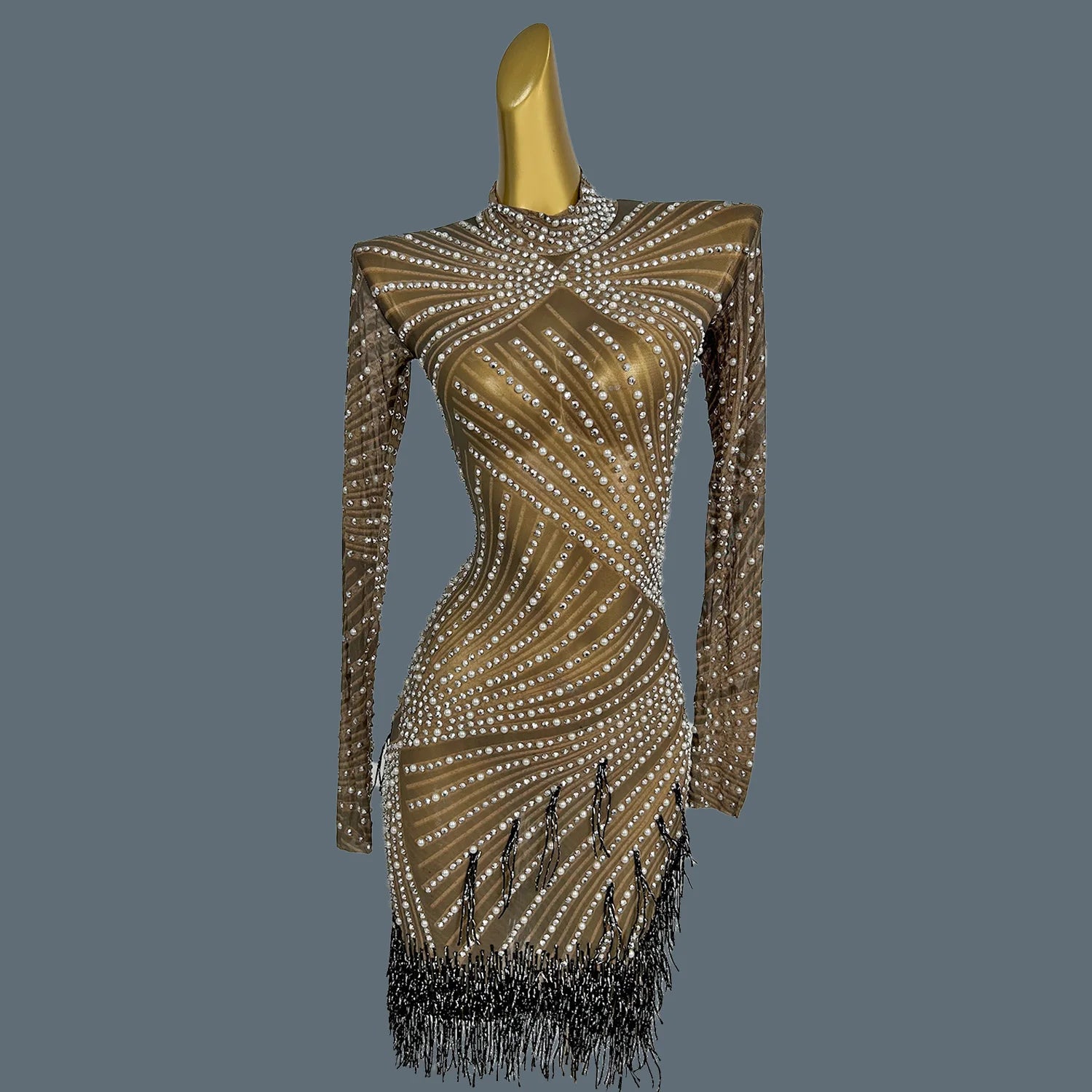 Sexy Sheer Mesh Latino Dance Dress For Women Party Club Night Stage Performance Sexy Costume Birthday Prom Bodycon Dress Zonglv black One Size