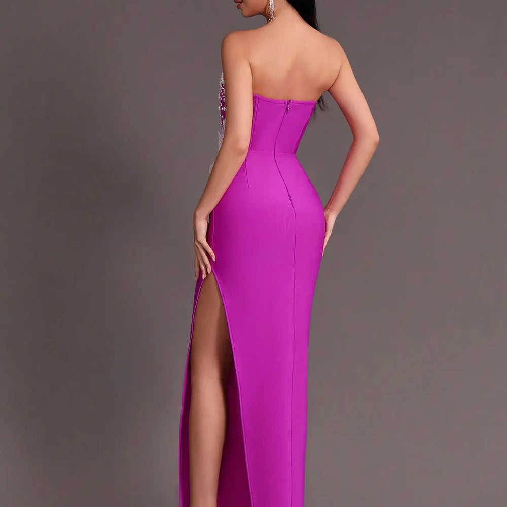 2025 Spring Sexy Women's 3D Flower Pearl Bandage Dress Strapless Sleeveless Bodycon Backless Long Dress Club Party Vestidos