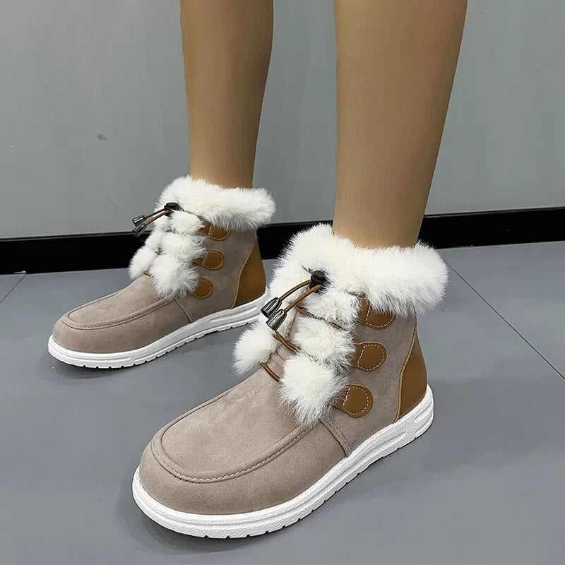 Women's Snow Boots 2024 Faux Fur Long Plush Ankle Boots Women Elastic Band Warm Winter Botas Mujer Non-Slip Cotton Padded Shoes