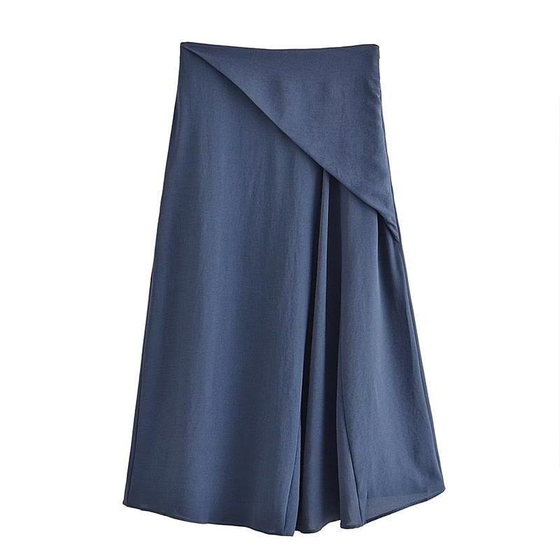 TRAF 2024 Spring/Summer Women's Solid Color Set Wrap Collar Mismatch Sleeveless Causal Top A-line Wide Drop Ankle-Length Skirt