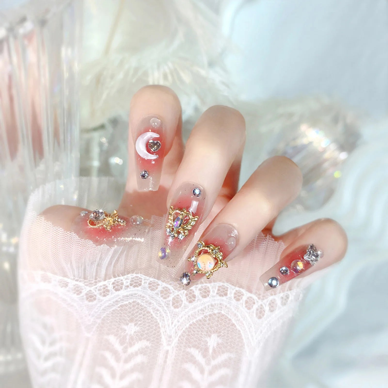 Red Tip False Nails With 3D Flower Decor Lightweight And Easy To Stick Fake Nail For Daily And Parties Wearing Portable Nail Art 03