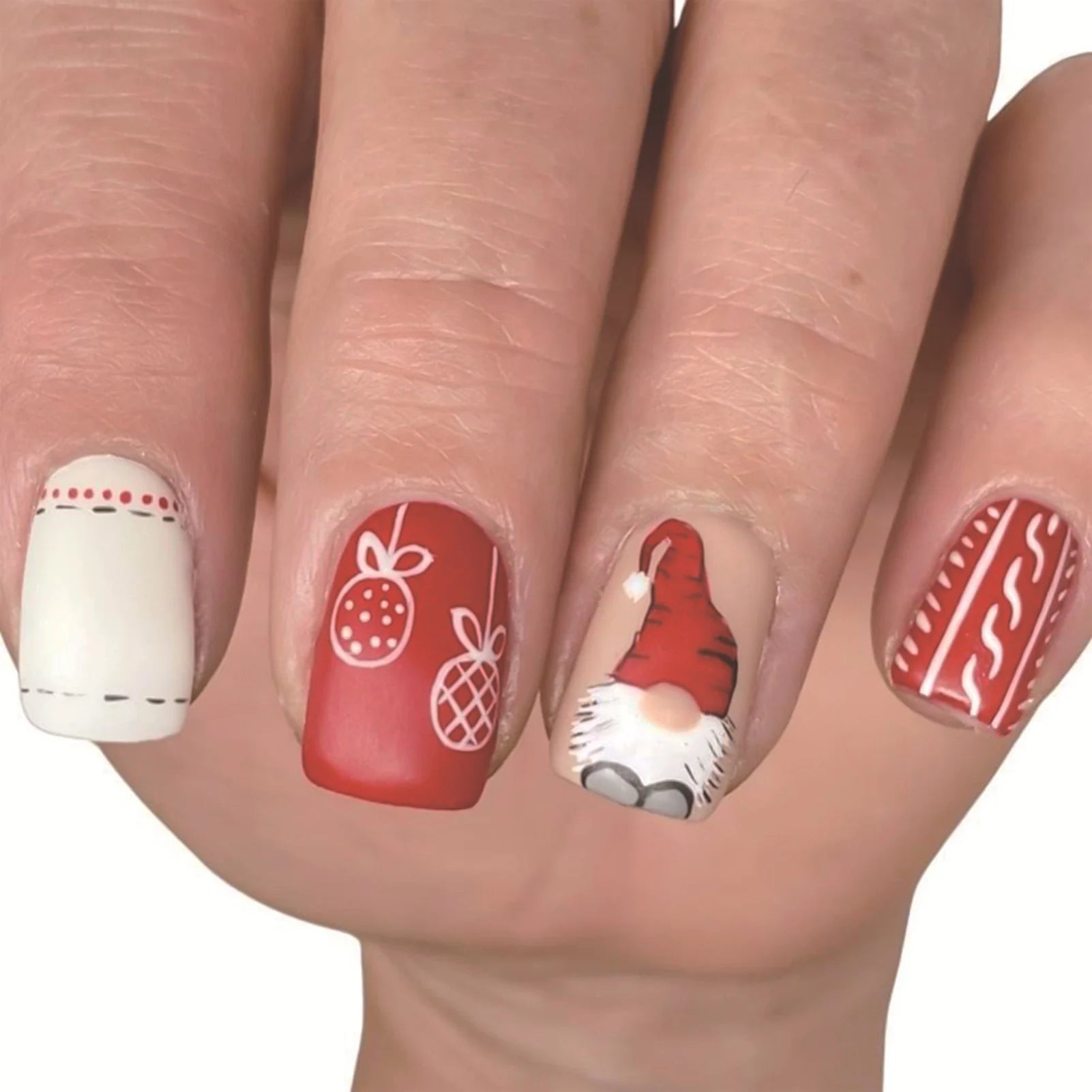 Red/White Short Square Fake Nails 24Pcs Christmas Press On Nails Santas/Candy Printed Full Cover Stick-on False Nails Patches As show