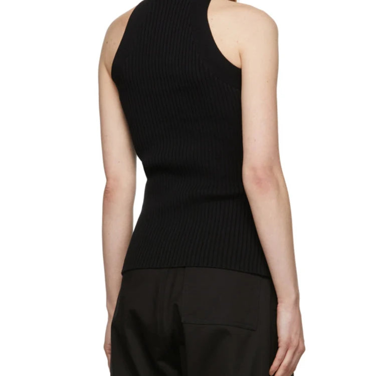 Solid Hollow Out Knitting Tank Tops For Women Turtleneck Sleeveless Off Shoulder Slim Vests Female Fashion Clothing