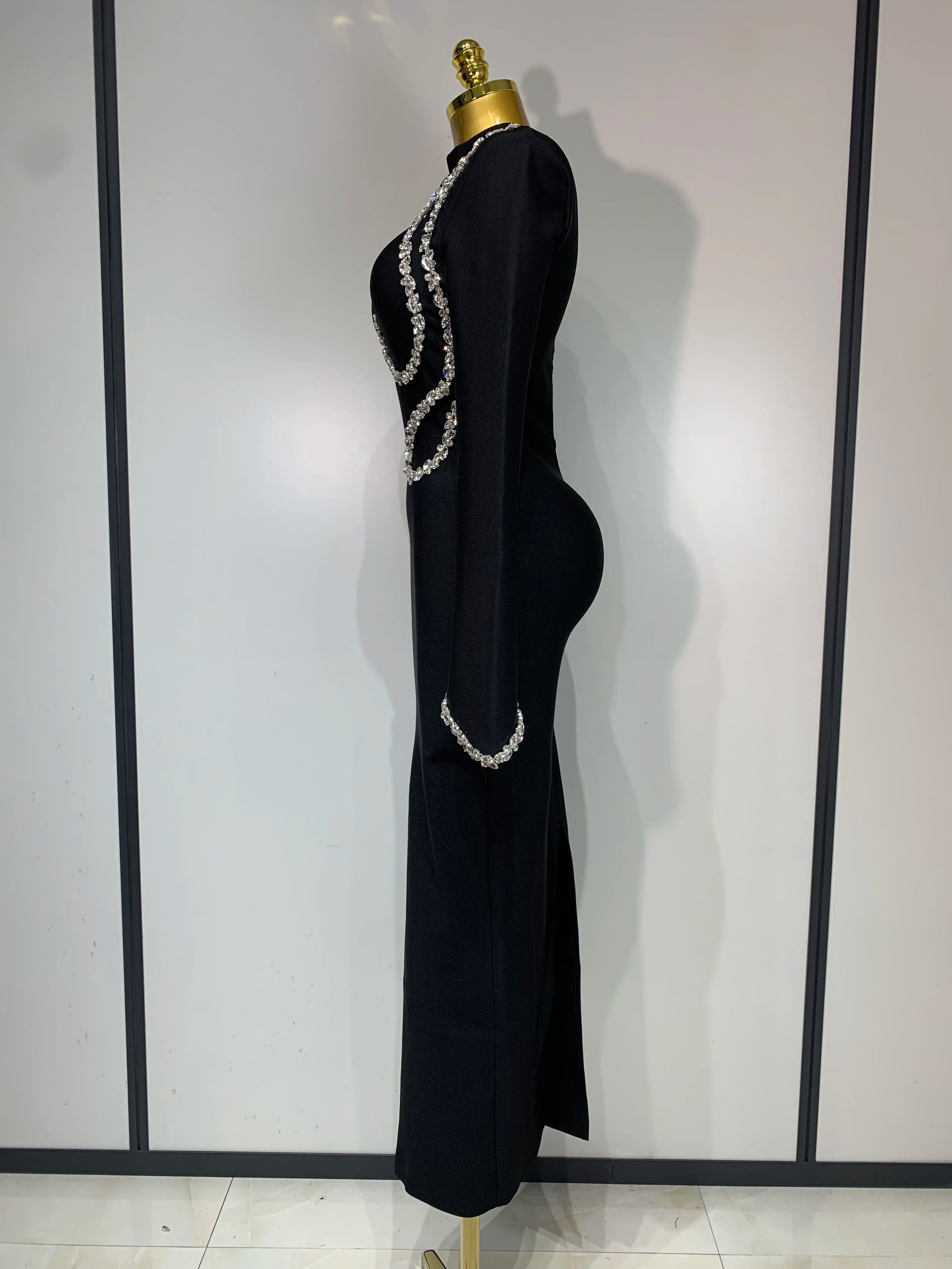 Women Sexy Long Sleeve Diamonds Maxi Long Bodycon Bandage Dress 2025 Celebrity Elegant Evening Party Luxury Birthday Dresses