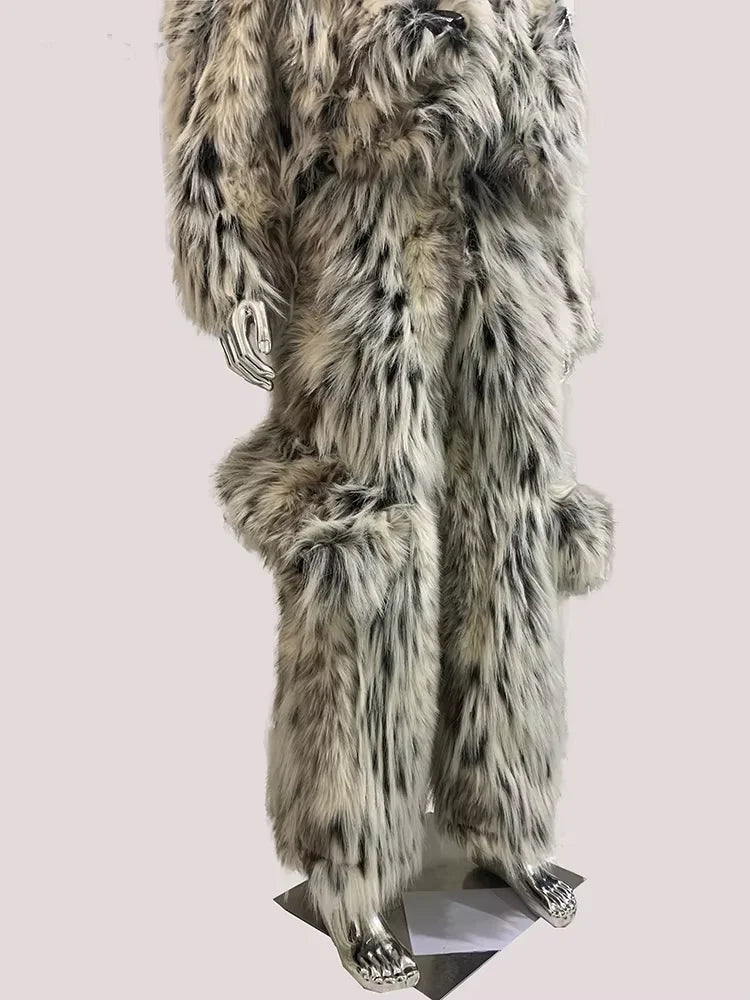 Mauroicardi Winter Long Colorful Thick Warm Hairy Fluffy Faux Fox Fur Wide Leg Pants Men Luxury Designer Emo Clothes Streetwear Multicolored