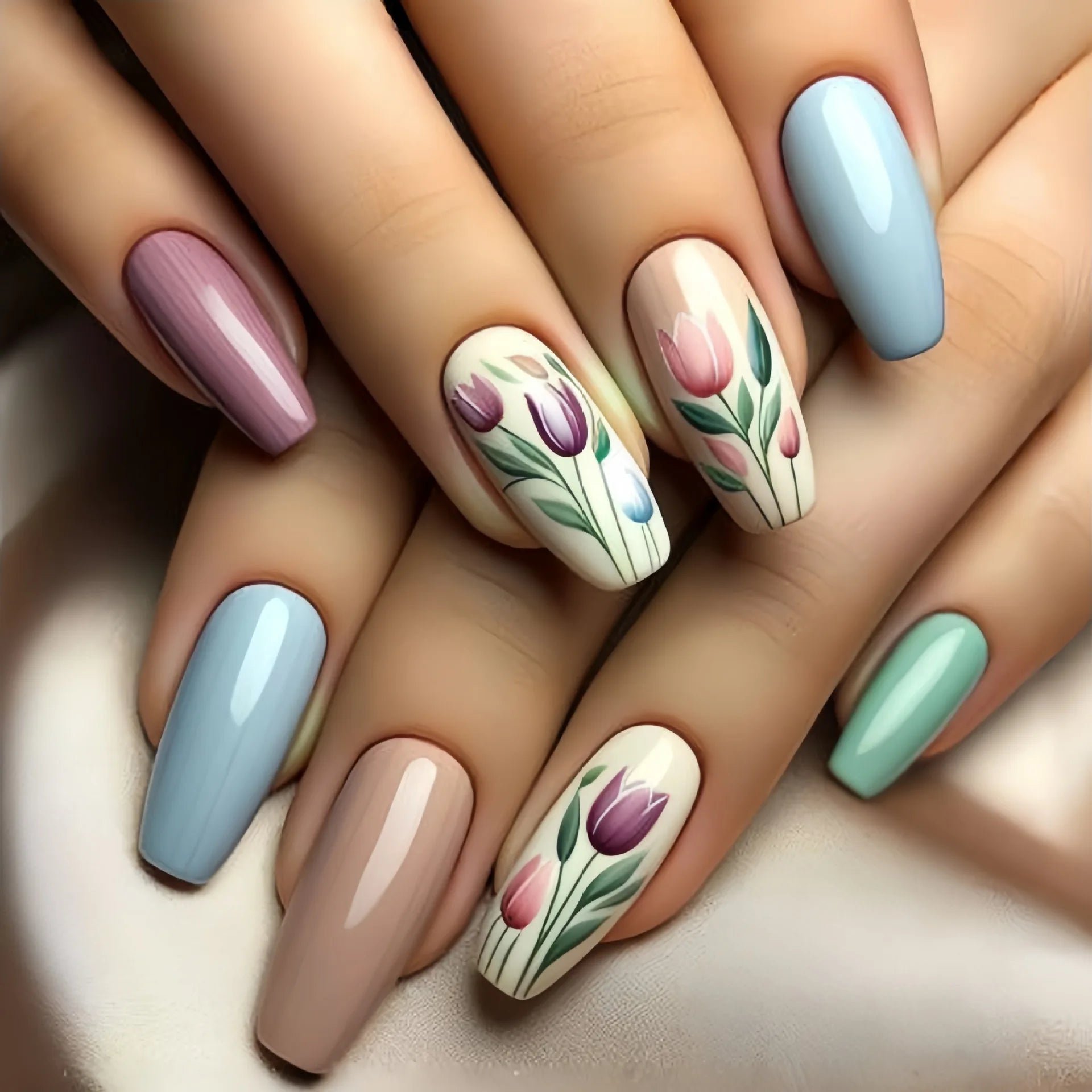 24pcs/set medium long fake nails for Spring summer season beautiful peach flowers butterfly design press on false nail art tips 1823
