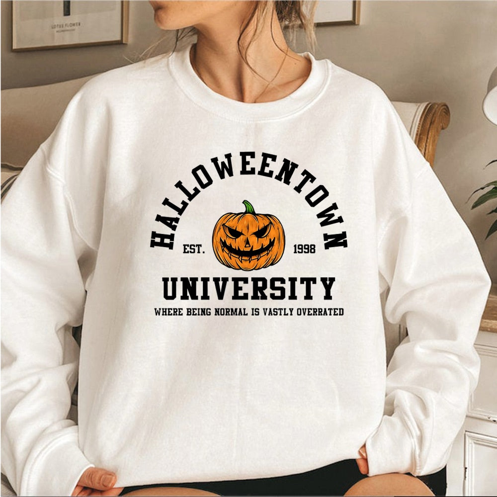 Vintage Halloweentown Sweatshirt Halloweentown Est 1998 Pullover Funny Halloween Town Fall Hoodies Pumpkin Halloween Sweatshirts White