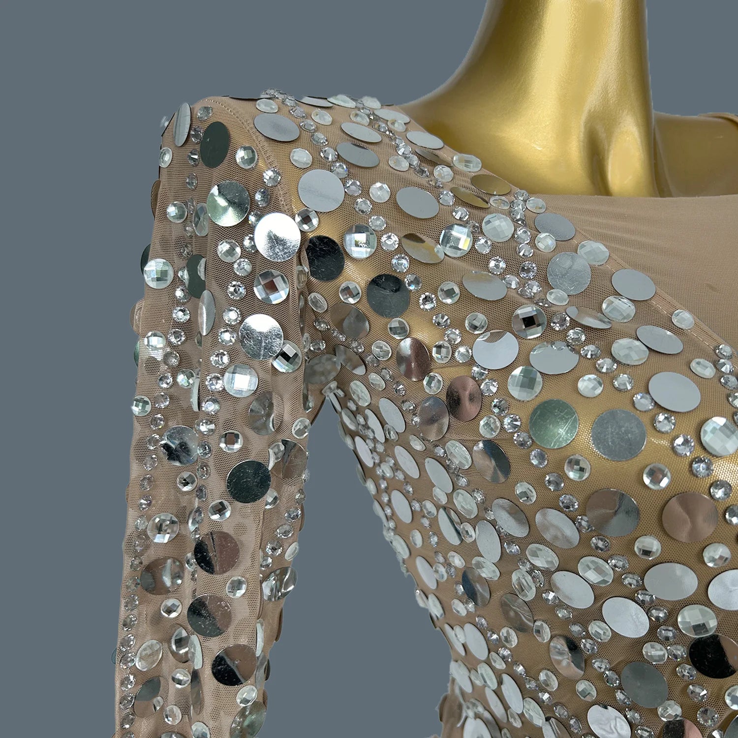 Trendy Sequin Evening Gowm Sexy Mini Dress for Women Sheer Mesh Rhinestone Slimming Party Show Clothing Huadiandian