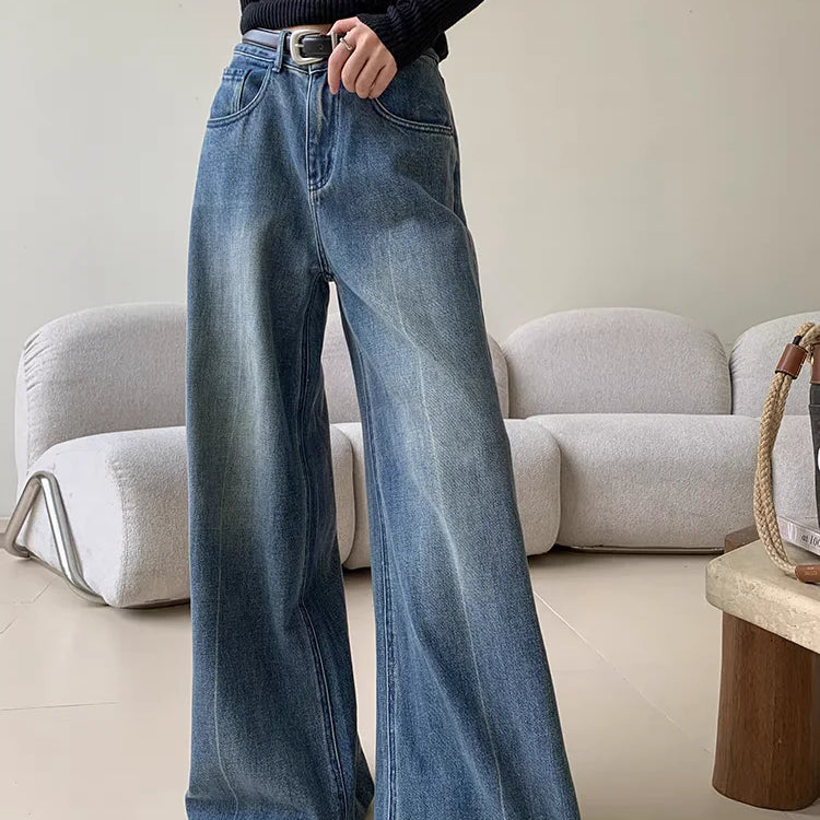 Spring Women's Casual Style Harajuku Jeans Vintage High Waist Oversized Blue Pants Y2K Wide Leg Punk Baggy Denim Trouser