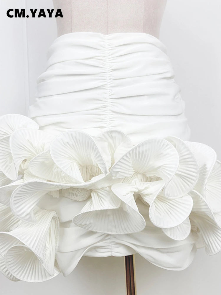 2024 Spring/Summer A-Line Women Skirt Satin Ruffles 3D Floral Decorations Night Club Party Hip-Wrapped Short Skirts