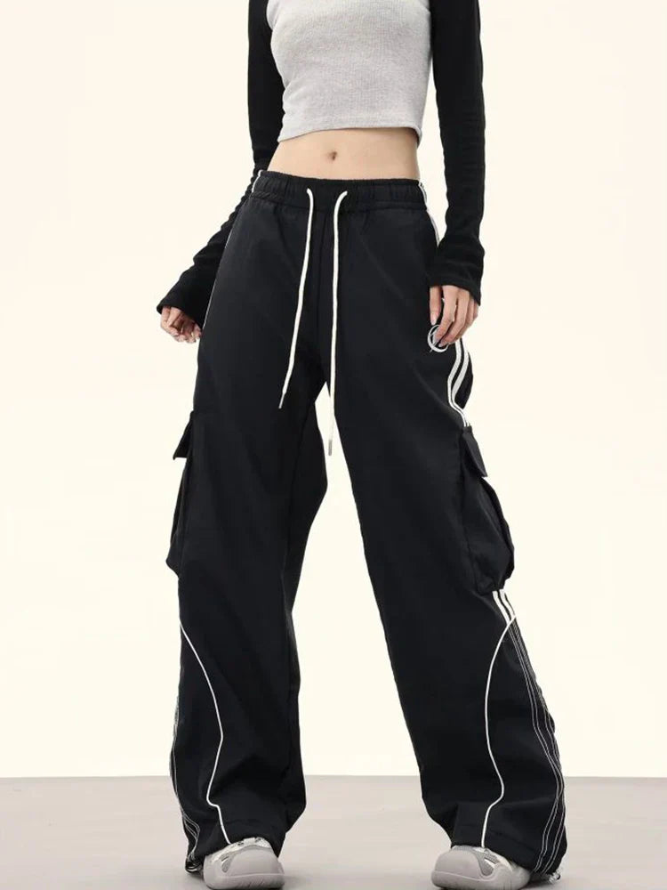 Unisex Workwear Cargo Pants Y2K Harajuku Streetwear Loose Dance Trouser Hip Hop Punk Vintage Pants for Women Spring Autumn New black