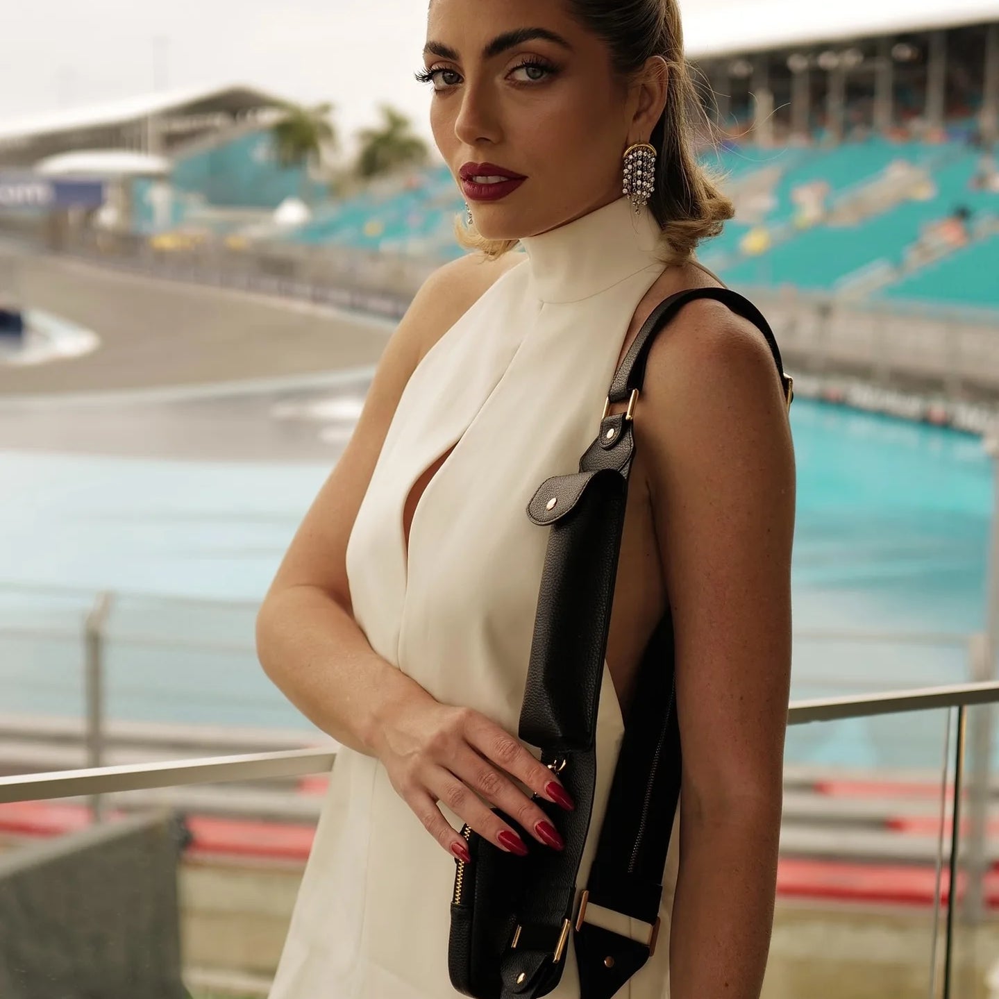 Daily Casual Mint Green & White High-Neck Cutout Mini Dress with Pocket for Fresh Elegance