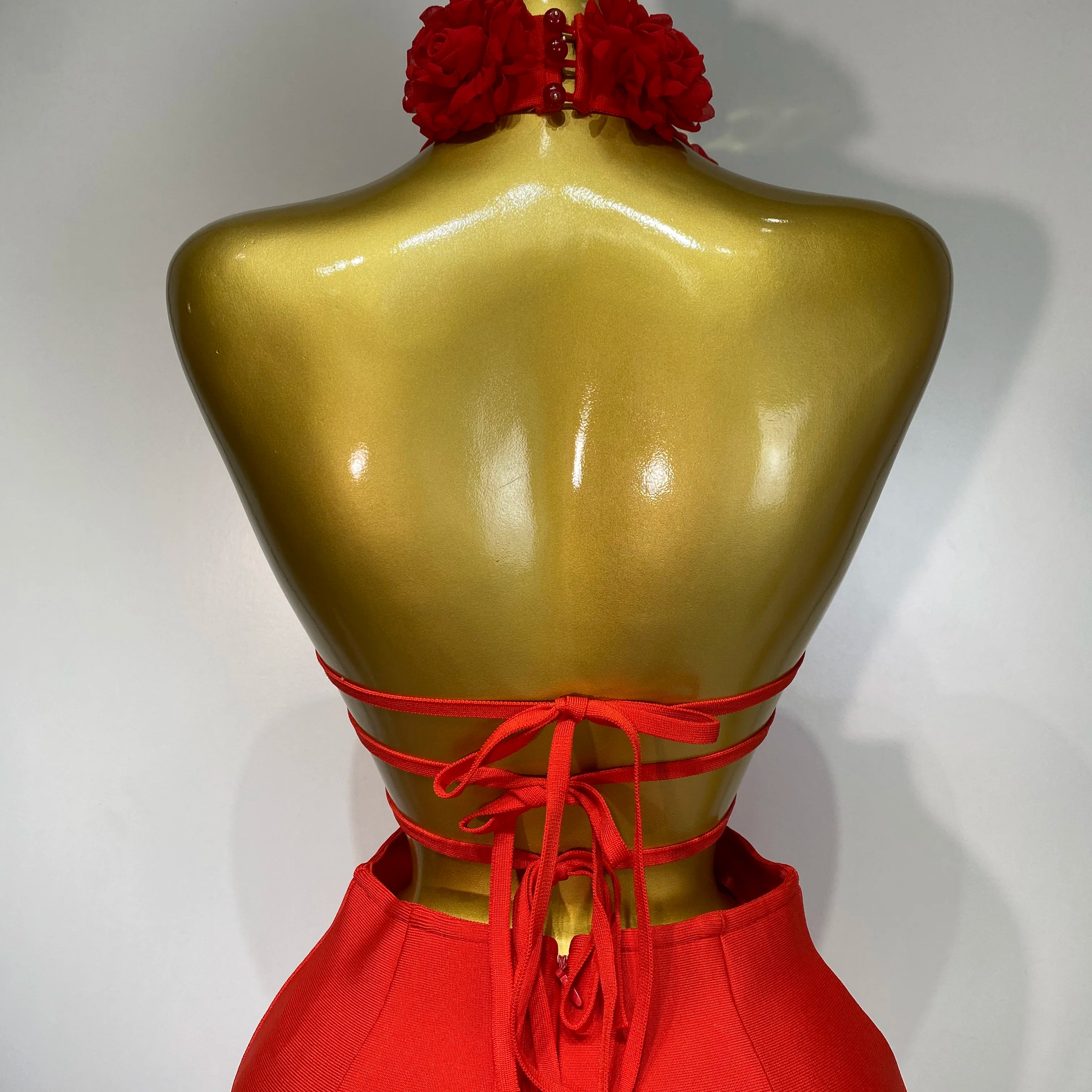 2025 New Women Sexy Halter Hollow Out Flowers Bodycon Bandage Dress Red Backless Elegant Party Luxury Birthday Wedding Dresses