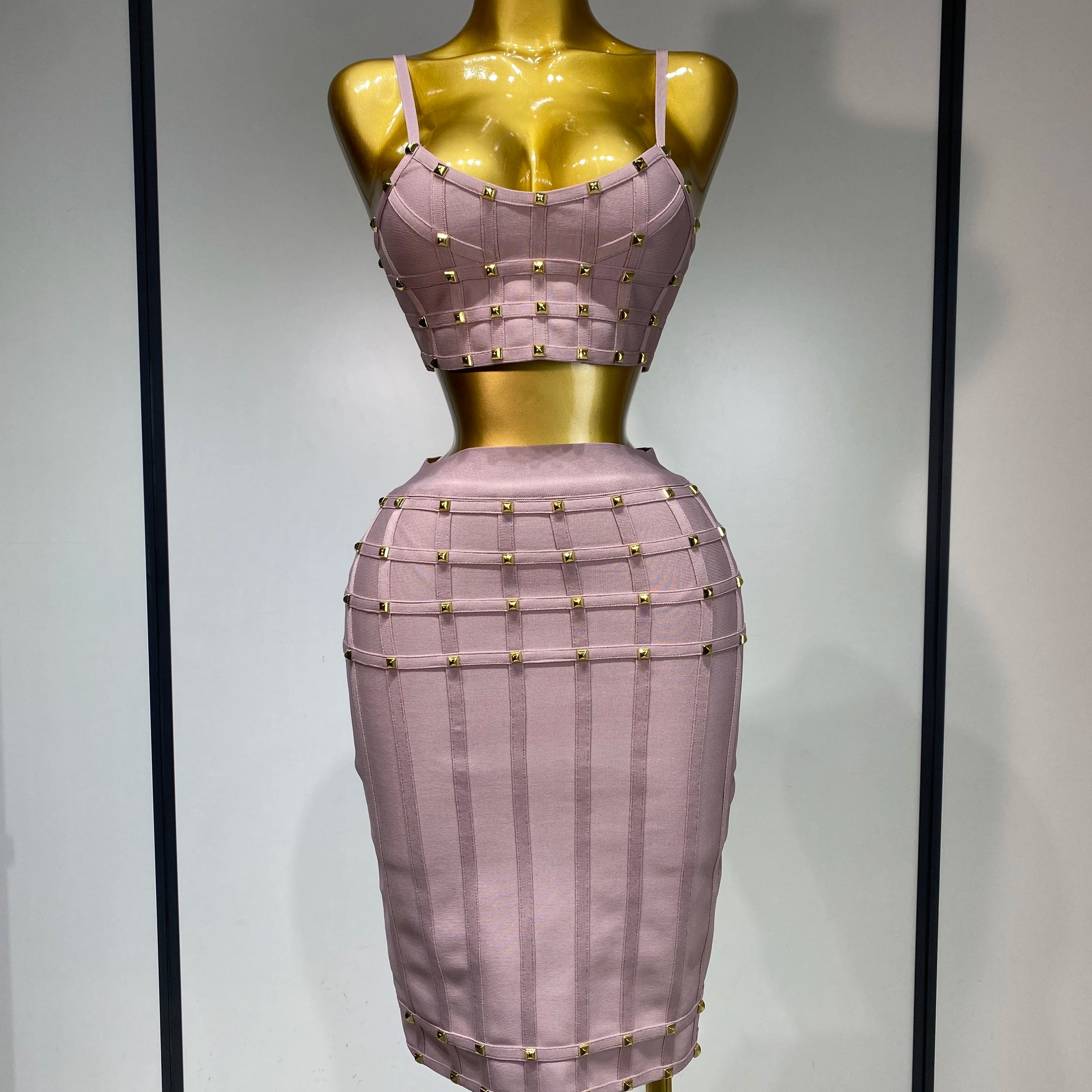 Women Sexy Luxury Birthday BandageTwo Piece Set Evening Party Prom Gown Celebirty High Street Club Party Outfit Pink
