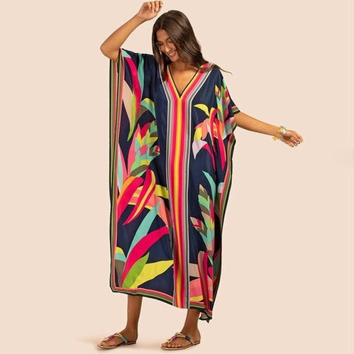 Printed Kaftans Beach Cover Up Seaside Maxi Bohemian Dresses Beachwear Pareo 6 One Size