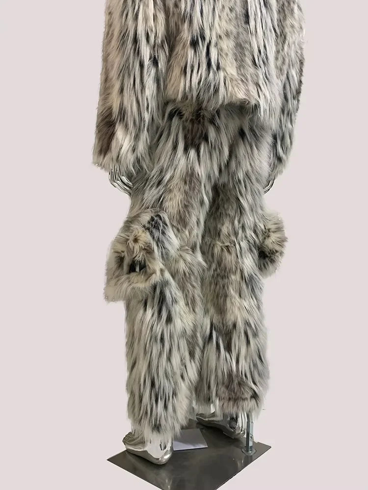 Mauroicardi Winter Long Colorful Thick Warm Hairy Fluffy Faux Fox Fur Wide Leg Pants Men Luxury Designer Emo Clothes Streetwear