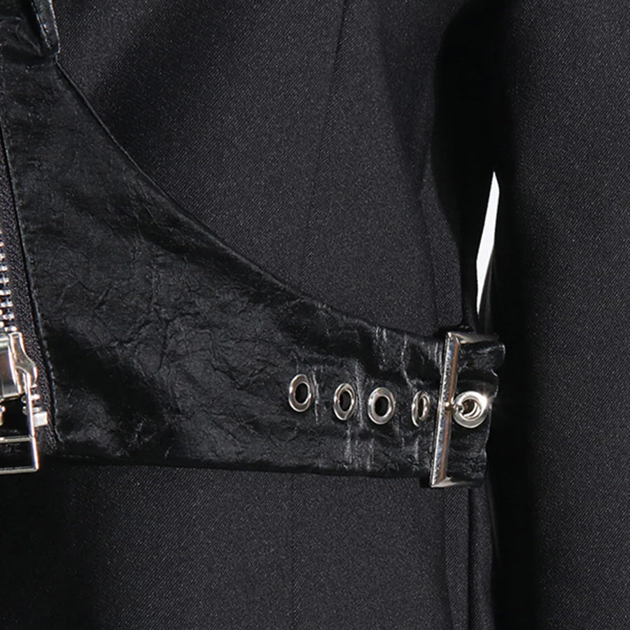 Solid Spliced Zipper Irregular Jackets for Women Lapel Long Sleeves Patchwork Pockets Fshion Jacket Female Clothing