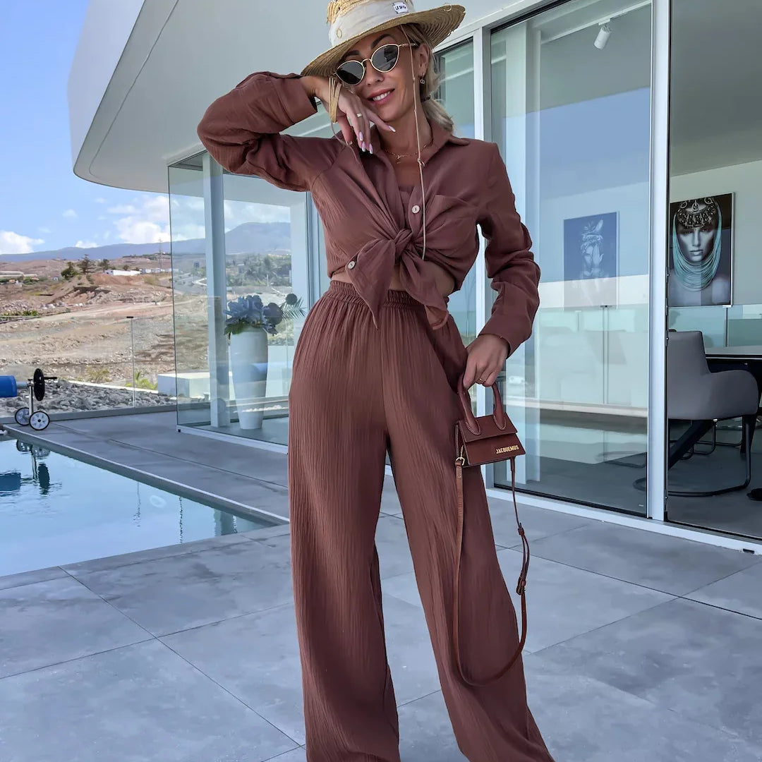 Solid Color Casual Loose Pants Sets For Women 2024 Elegant Autumn Women's Two Pieces Suit Full Trouser Set Female Outfit Clothes BK534-6