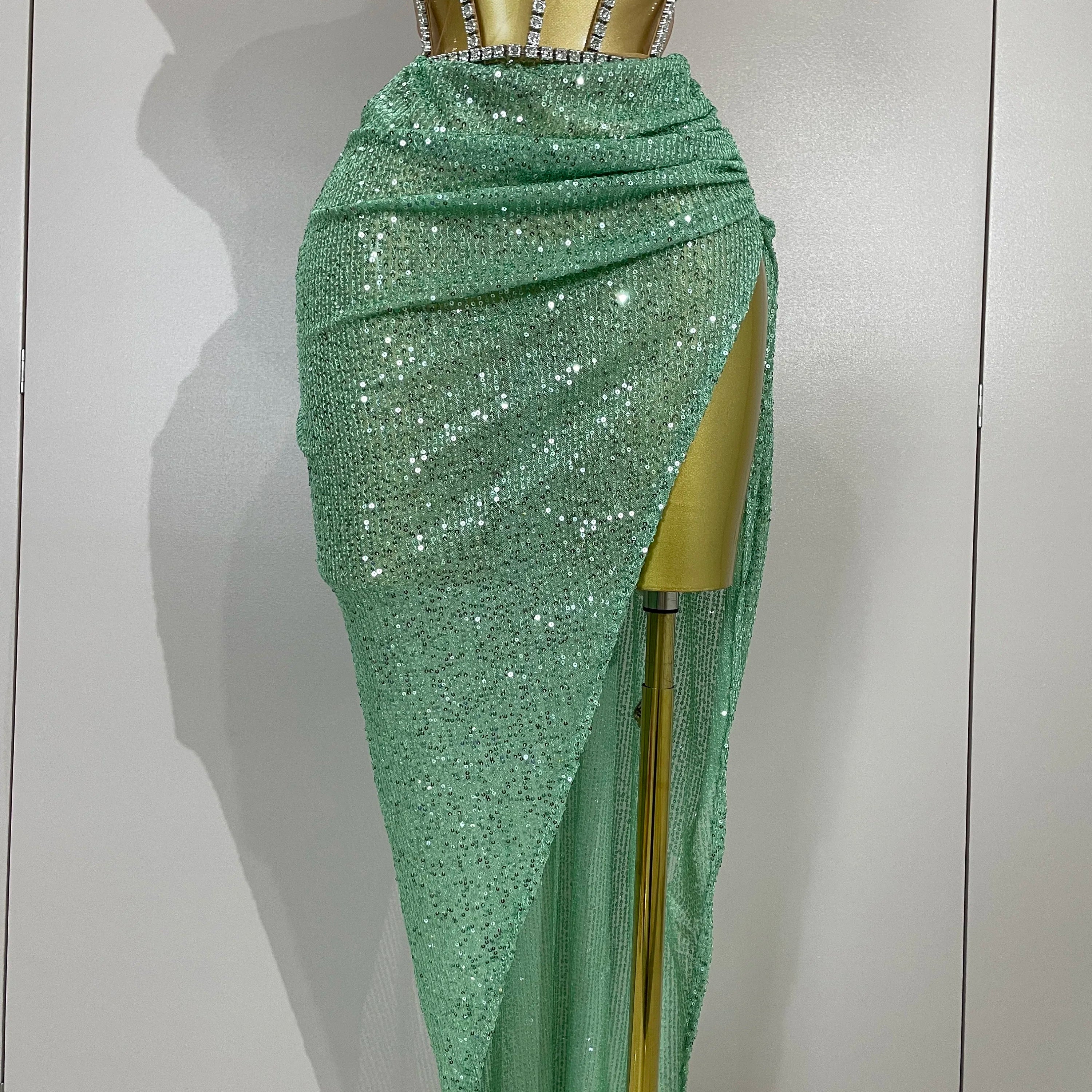 Sparkly Sequins Diamond Birthday Party Two Piece Set Evening Dress 2025 Women Sexy Singer Dancer NightClub Bar Performan Costume