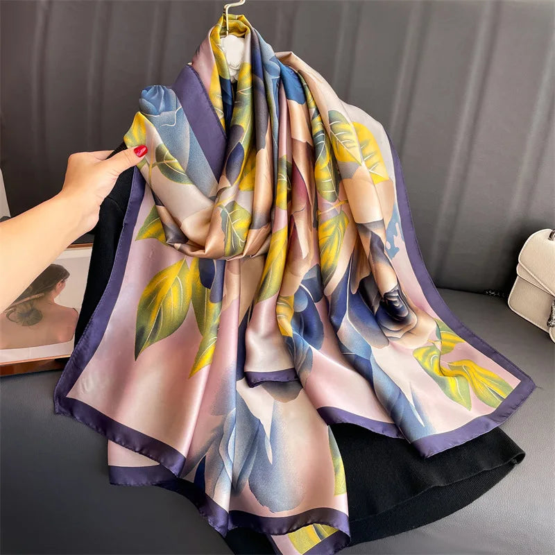 Europe United Hot Women Luxury 180*90cm Women Silk Scarf Female Beach Shawl Bandanna Foulard Muffler Scarves Wraps