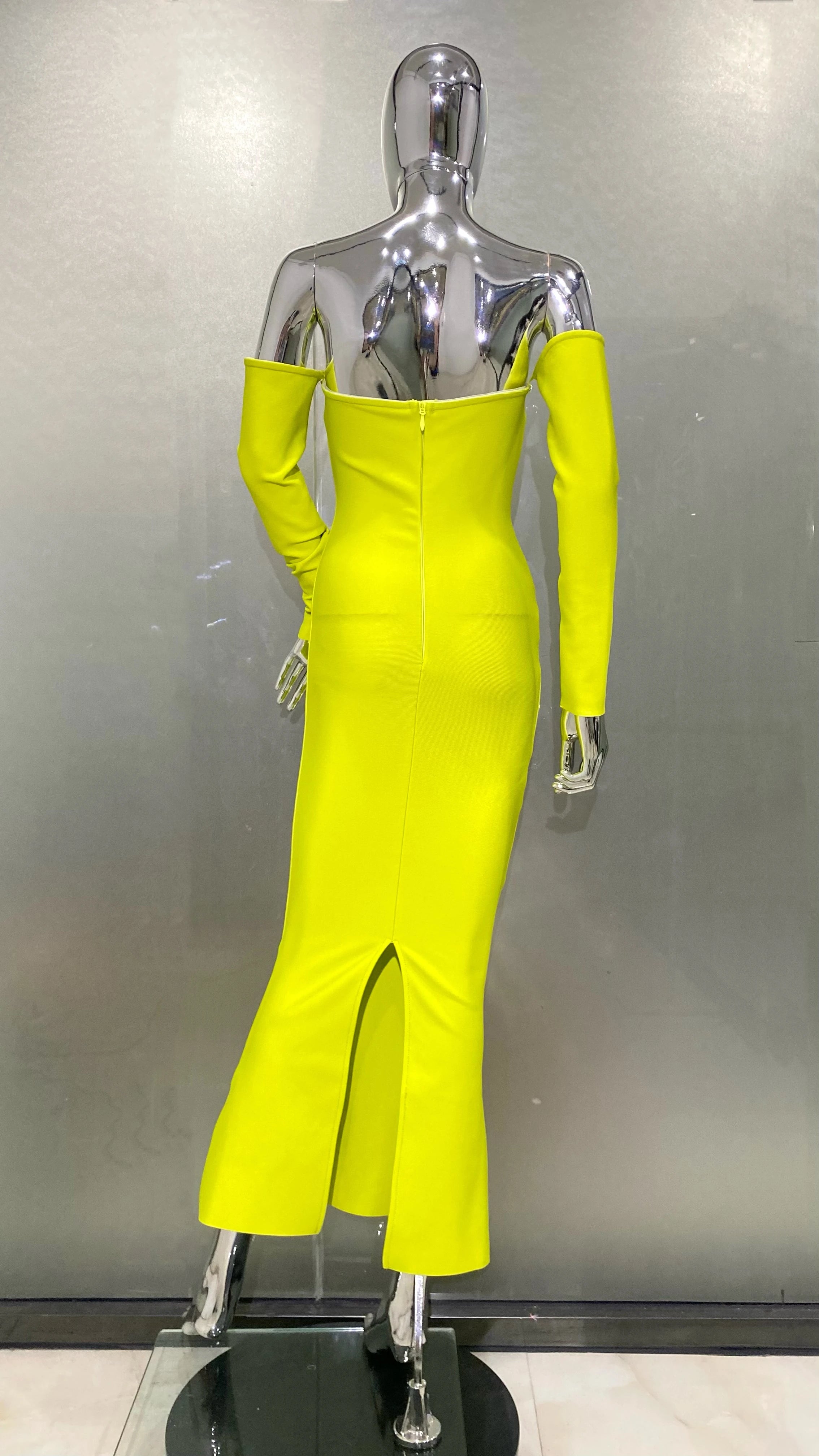 New Winter Yellow Green Shining Diamonds Sexy V-Neck off The Shoulder Mermaid Long Dress Fashion Woman Evening Party Vestido