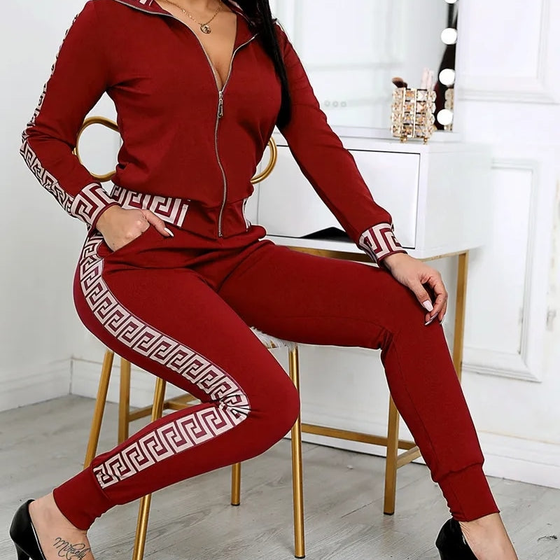 Women Two Piece Set Outfits Autumn Women's Tracksuit Zipper Top And Pants Casual Sport Suit Winter 2 Piece Woman Set Red