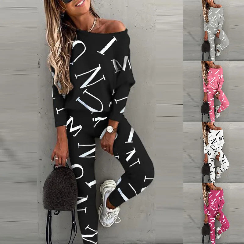 Women Tracksuit Autumn Winter Warm Letter Top Suits Casual Yoga Set Sweatshirts And Jogging Pants Outfits Sweatpants 2 Piece Set